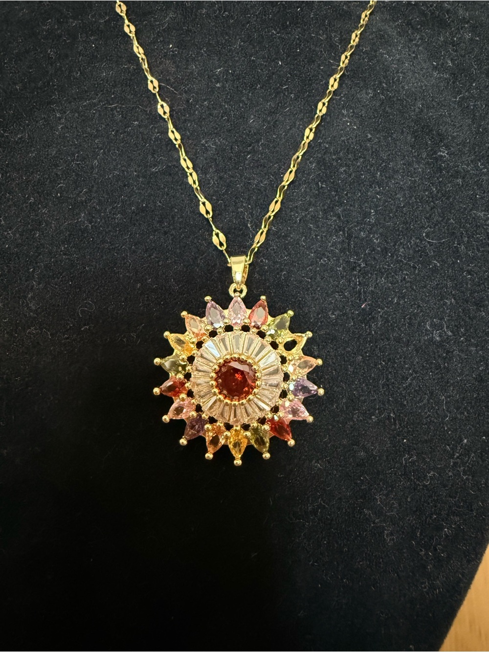 Stainless Steel Multicolor Sunburst Pendant Necklace - Women Jewelry - Picture 4 of 5